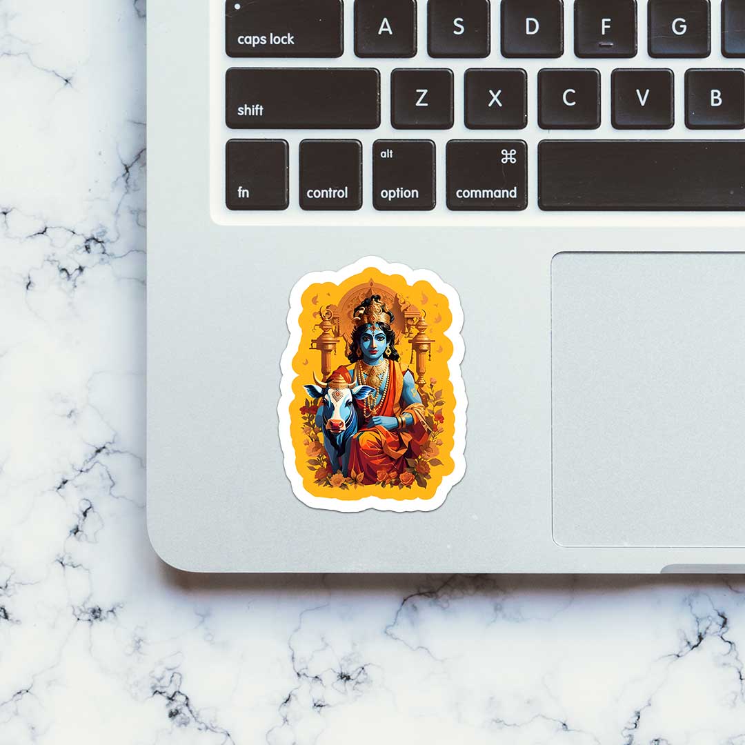 Krishna and cow sticker