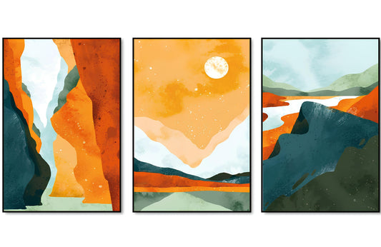 Abstract Art Landscape Floating Canvas Wall Painting Set of Three