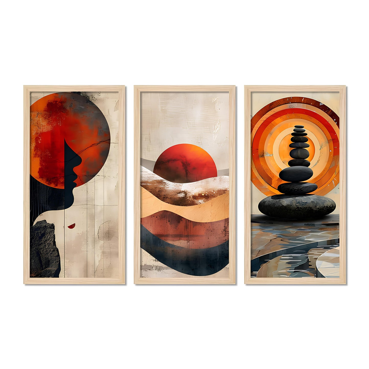 Abstract Mountains View Wooden Wall Frame Set of Three