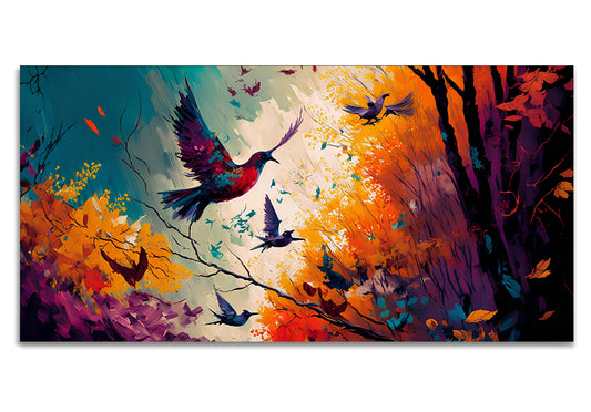 Abstract Art of Forest Landscape with Birds Canvas Wall Painting