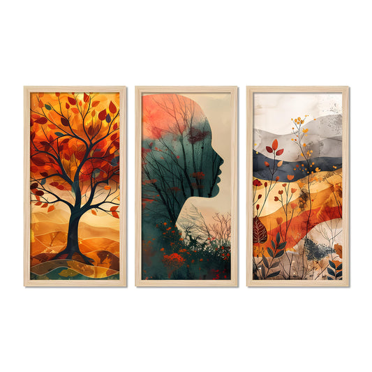 Beautiful Autumn Tree with Colorful Leaves Wooden Wall Frame Set of Three