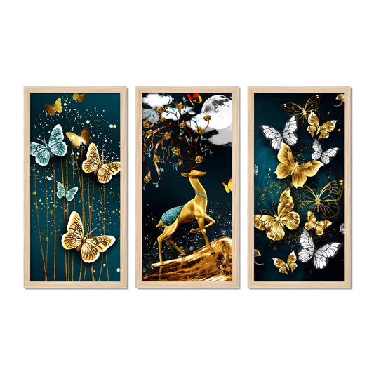 Beautiful Crystal Butterfly Pattern Art Wooden Wall Frame Set of Three