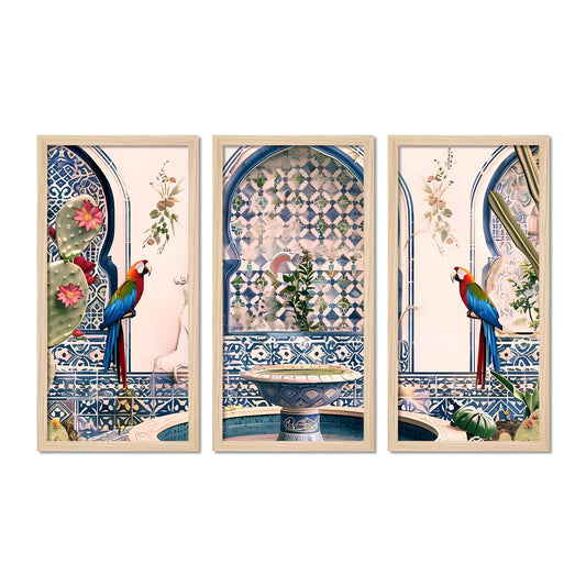 Beautiful Jardin Traditional Mughal Art Wooden Wall Frame Set of Three