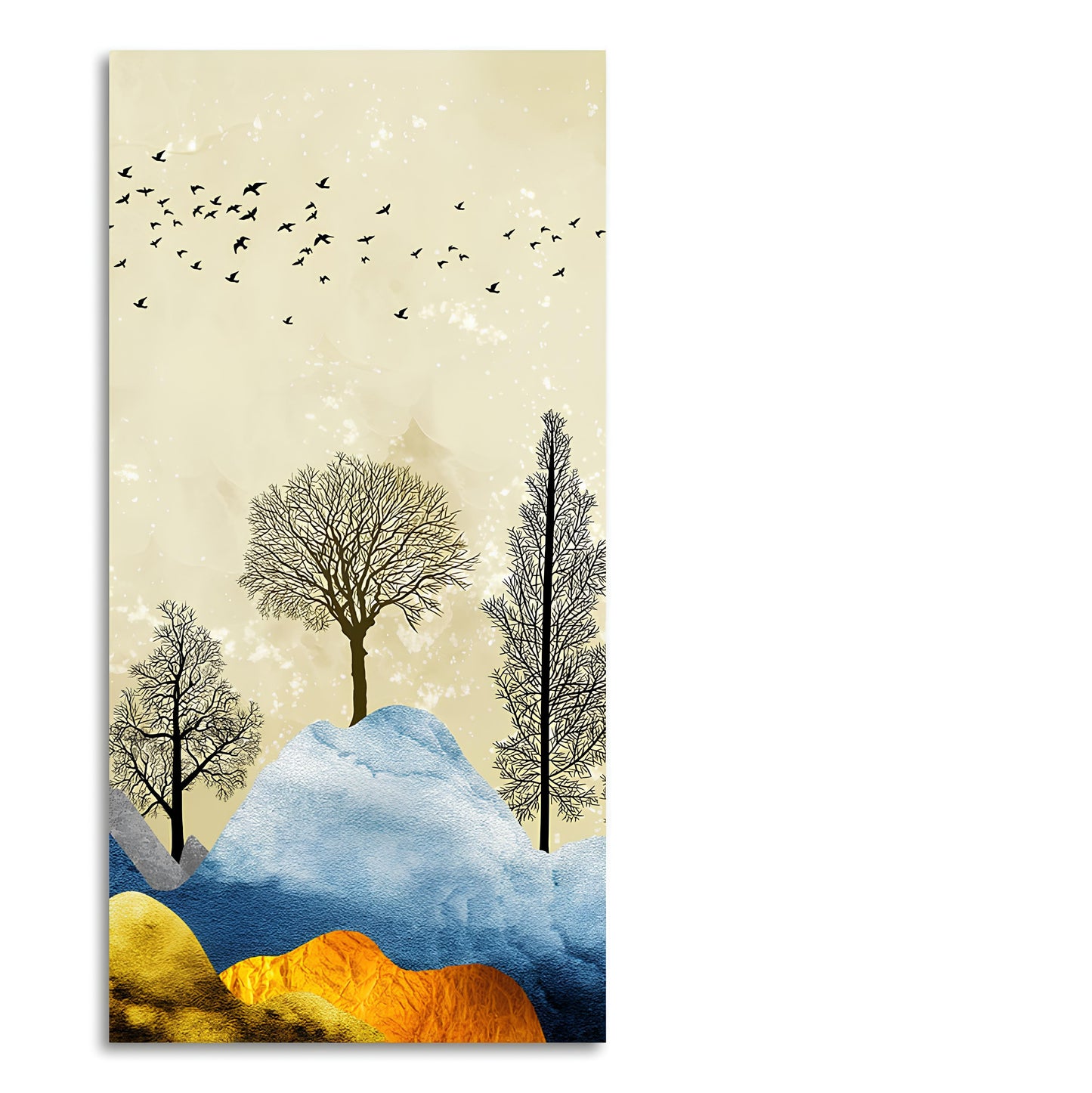 Beautiful Mountain Landscape with Trees and Birds Canvas Wall painting