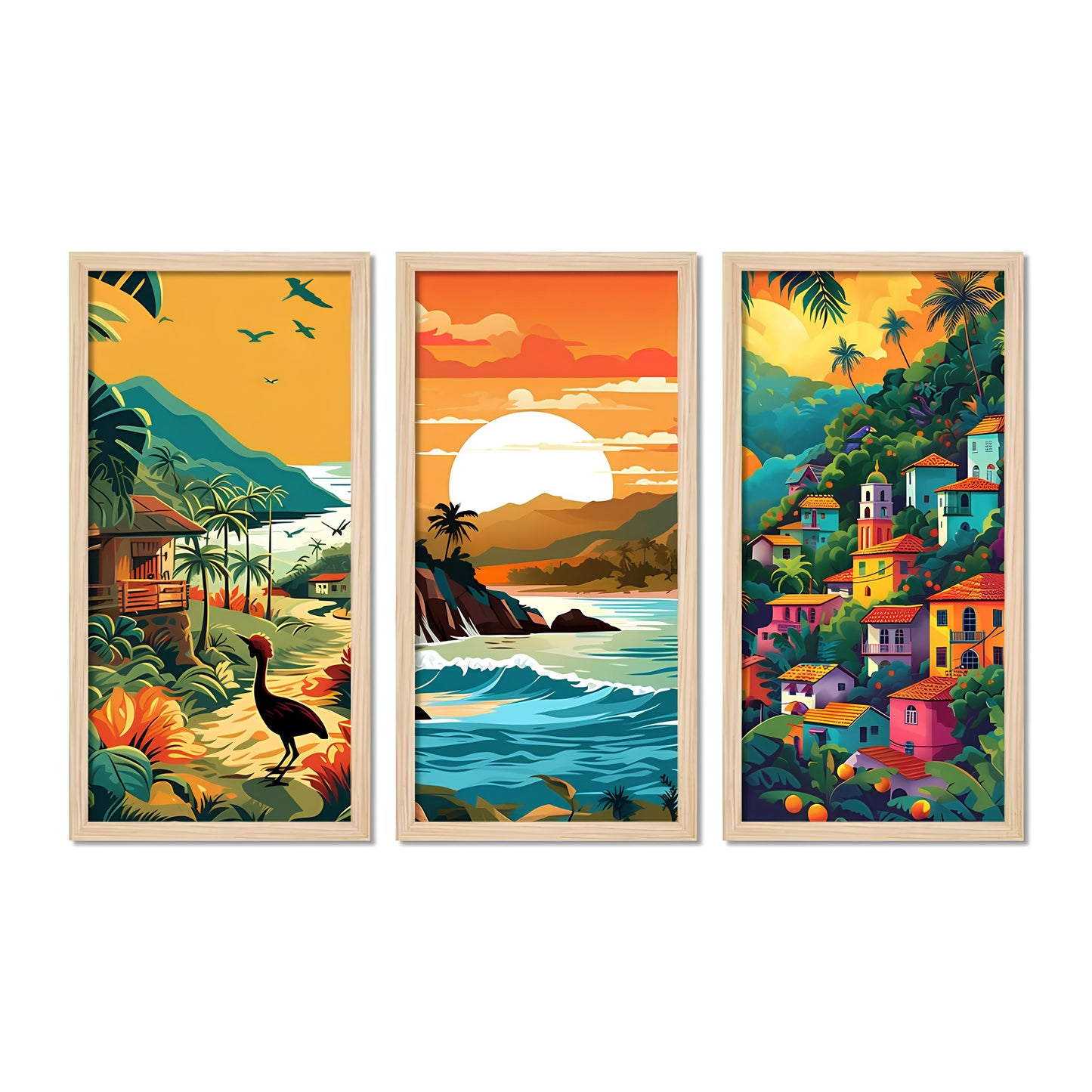 Beautiful Sunset Nature View Wooden Wall Frame Set of Three