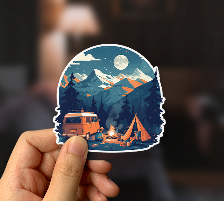 Campers in Moonlight Sticker