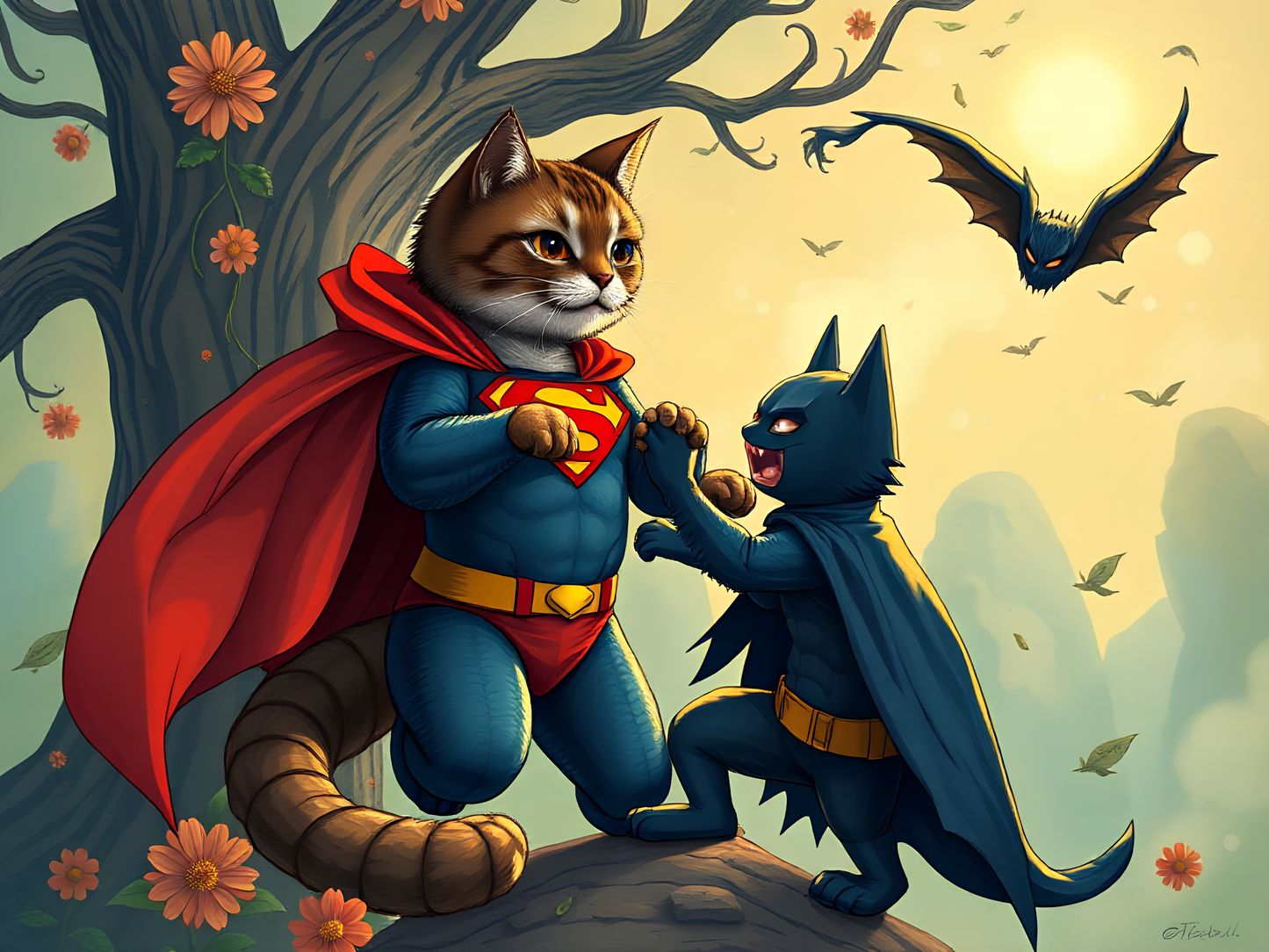 Cat superman Vs Batman Poster