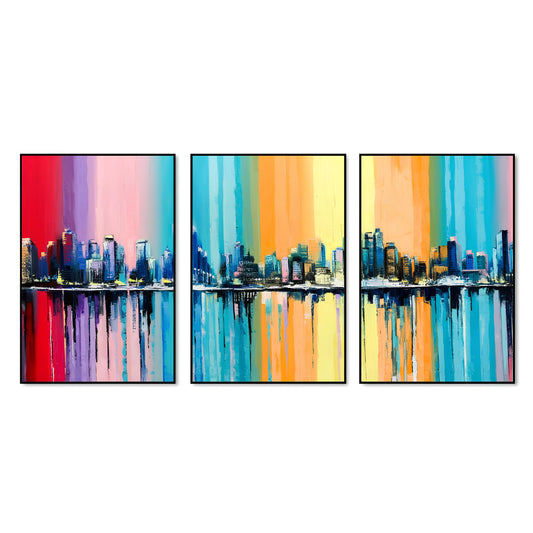 City Skyline Floating Canvas Wall Painting Set of Three