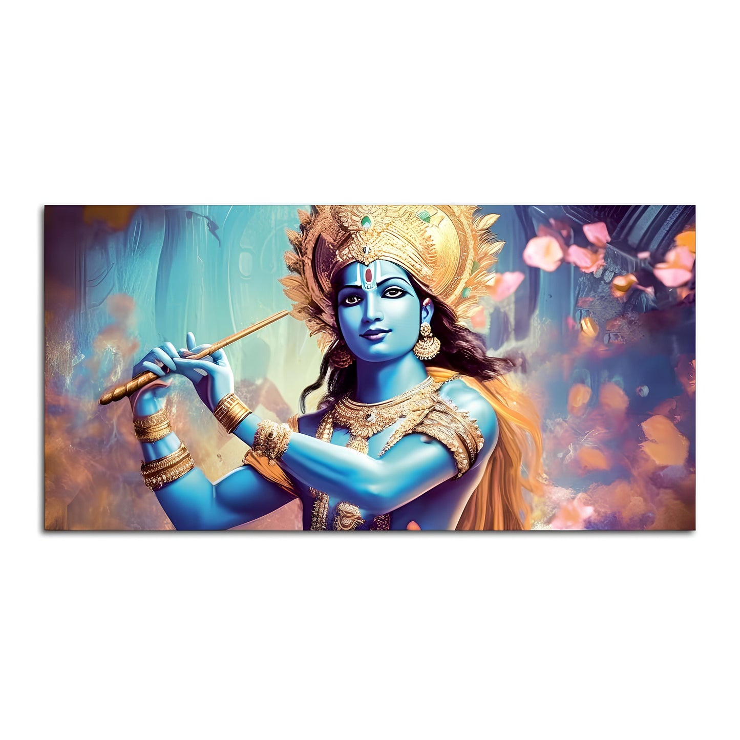 Classic Canvas Wall Panting of Lord Krishna Playing with Flute