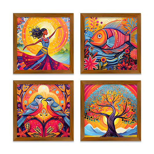 Colorful Detailed Artwork Wall Frame Set of Four