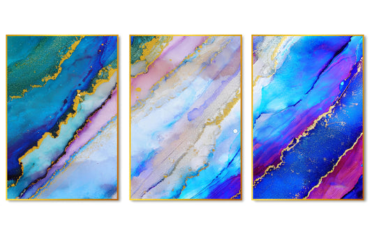 Colorful Ink Floating Canvas Wall Painting Set of Three