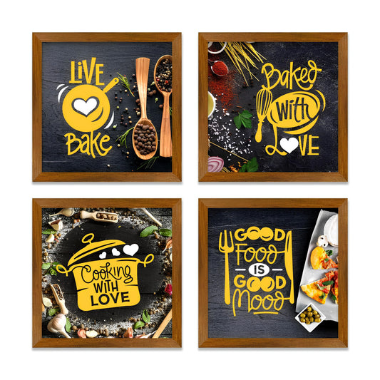 Designer Kitchen Quote Art Wooden Wall Frame Set of Four