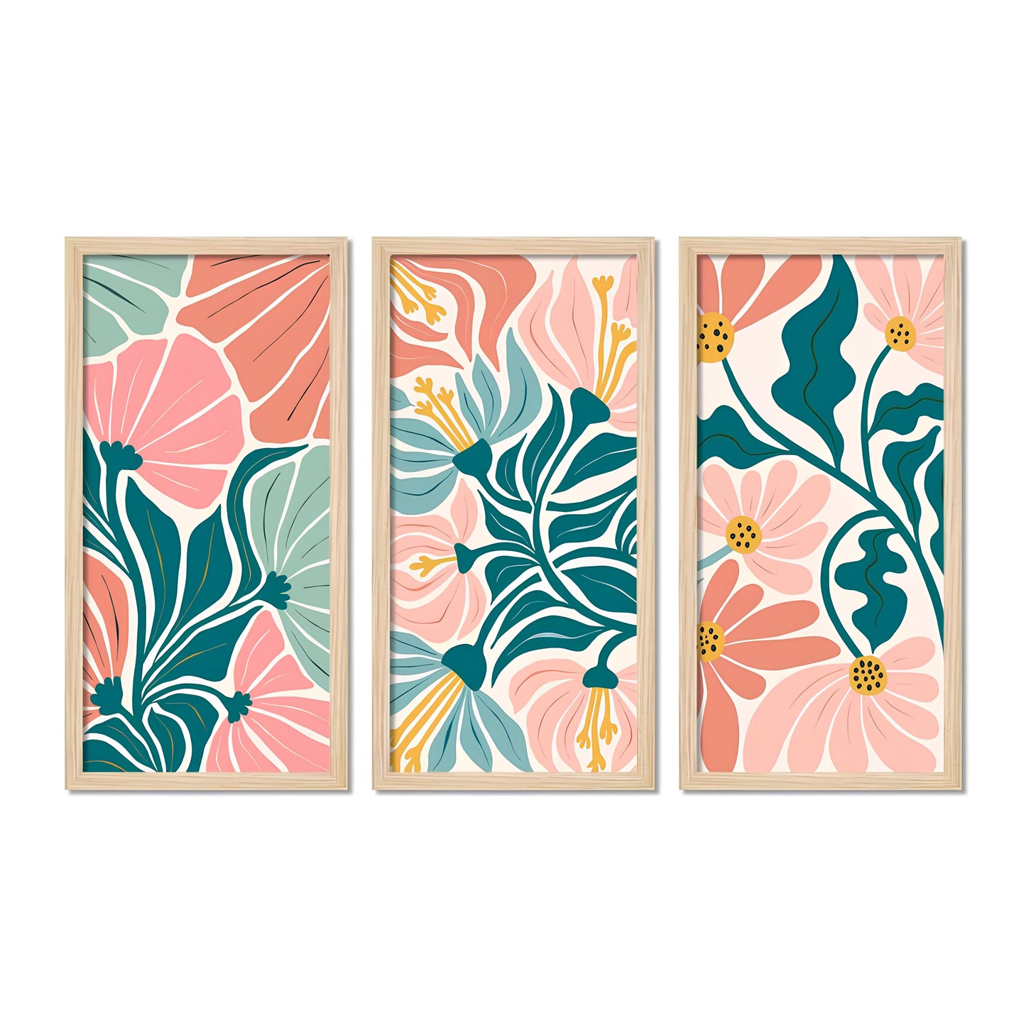 Floral abstract elements Botanical Art Wooden Wall Frame Set of Three