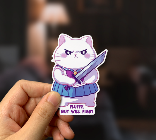 Fluffy, But Will Fight Sticker