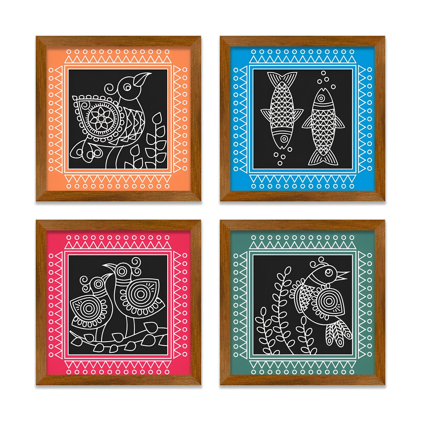 Folk Art Wall Frame Set of Four