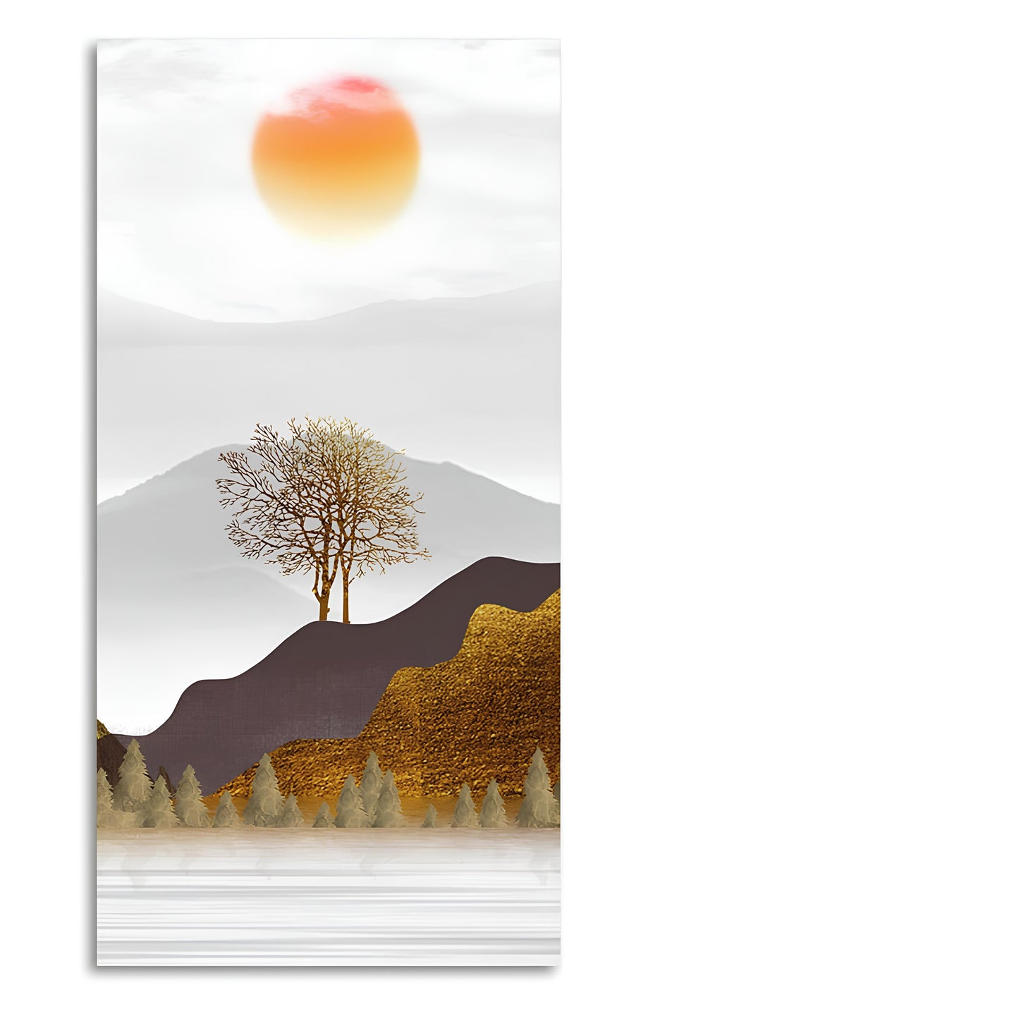 Golden Mountain with Beautiful Sunrise Premium Canvas Wall Painting