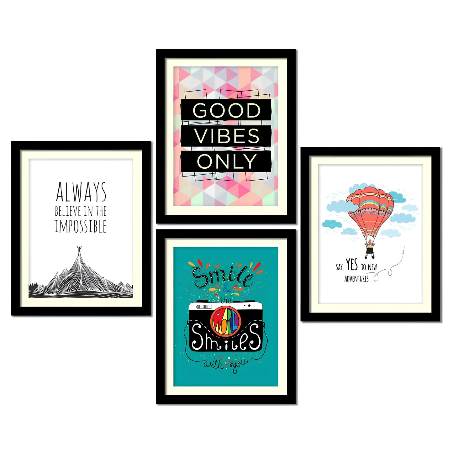 Good Vibes Only Quotes Premium Wall Frame Set of Four