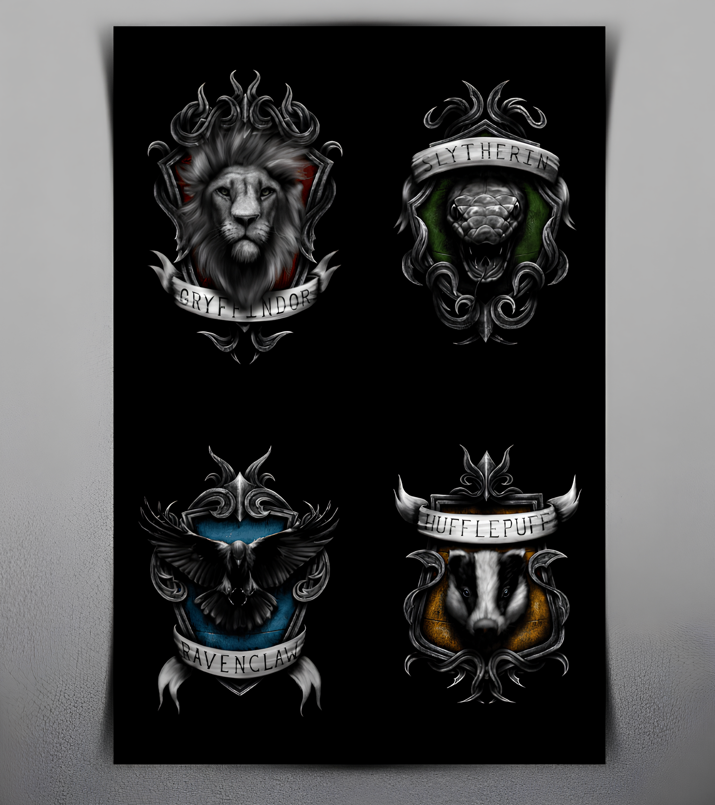 Hogwarts House crests Wall Poster