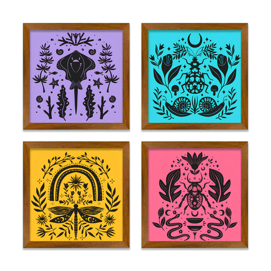 Insects Folk Art Wall Frame Set of Four