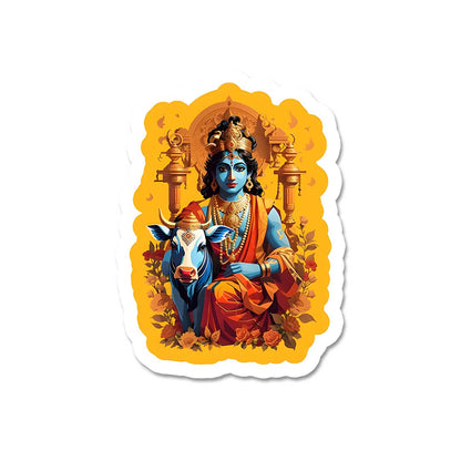 Krishna and cow sticker