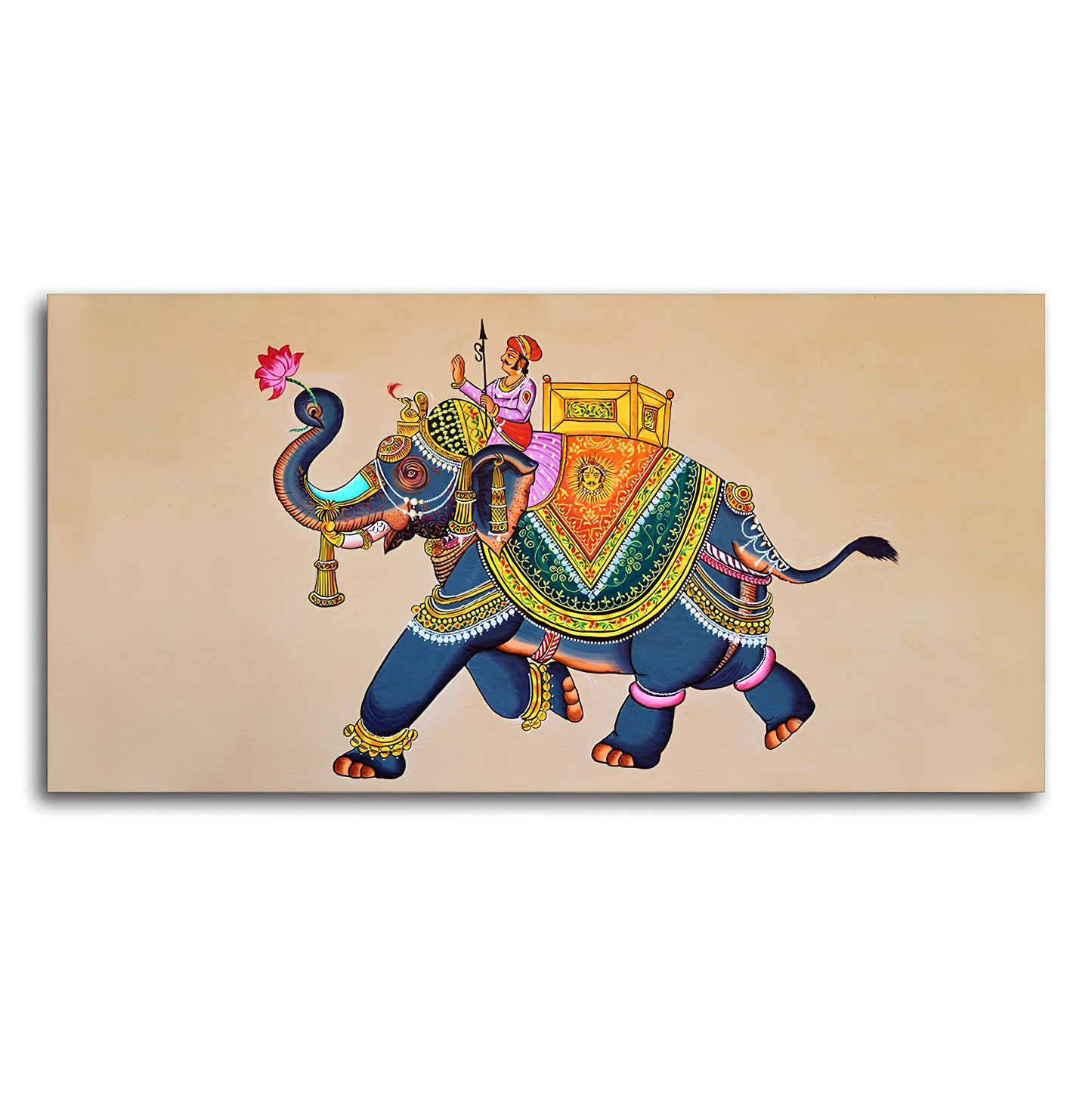 Madhubani Art Elephant Premium Canvas Wall Painting