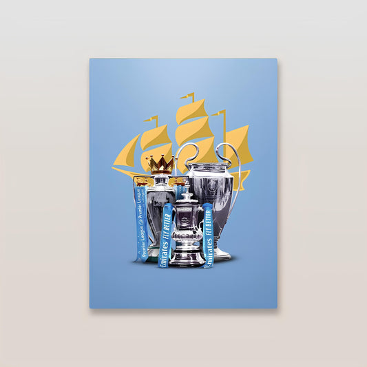 Manchester City Treble Metal Poster