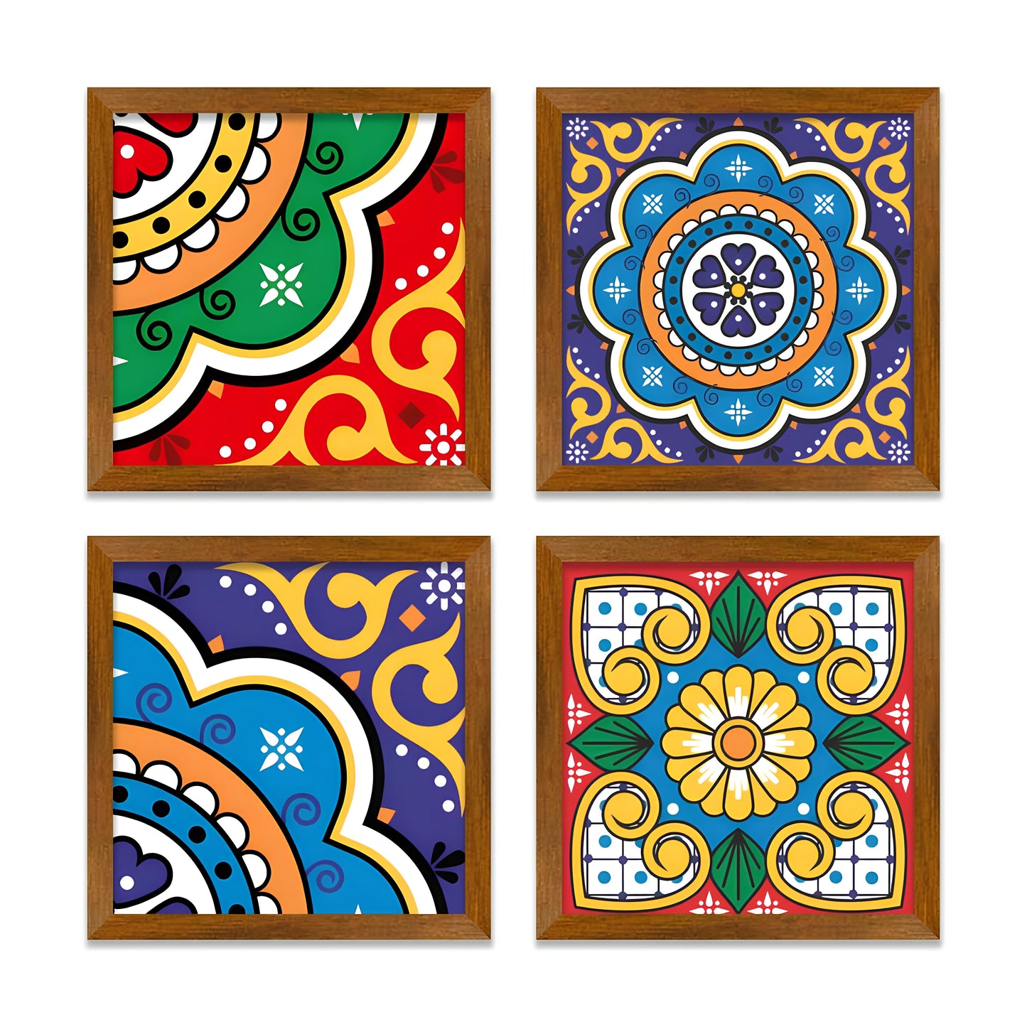 Mexican Tiles Pattern Wall Frame Set of Four