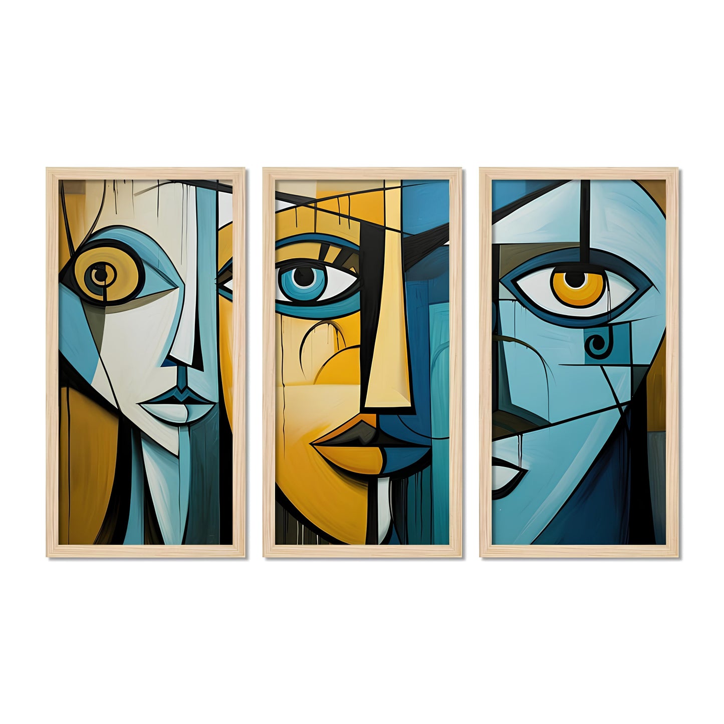 Street Face Art Abstract Creative Drawing Wooden Wall Frame Set of Three