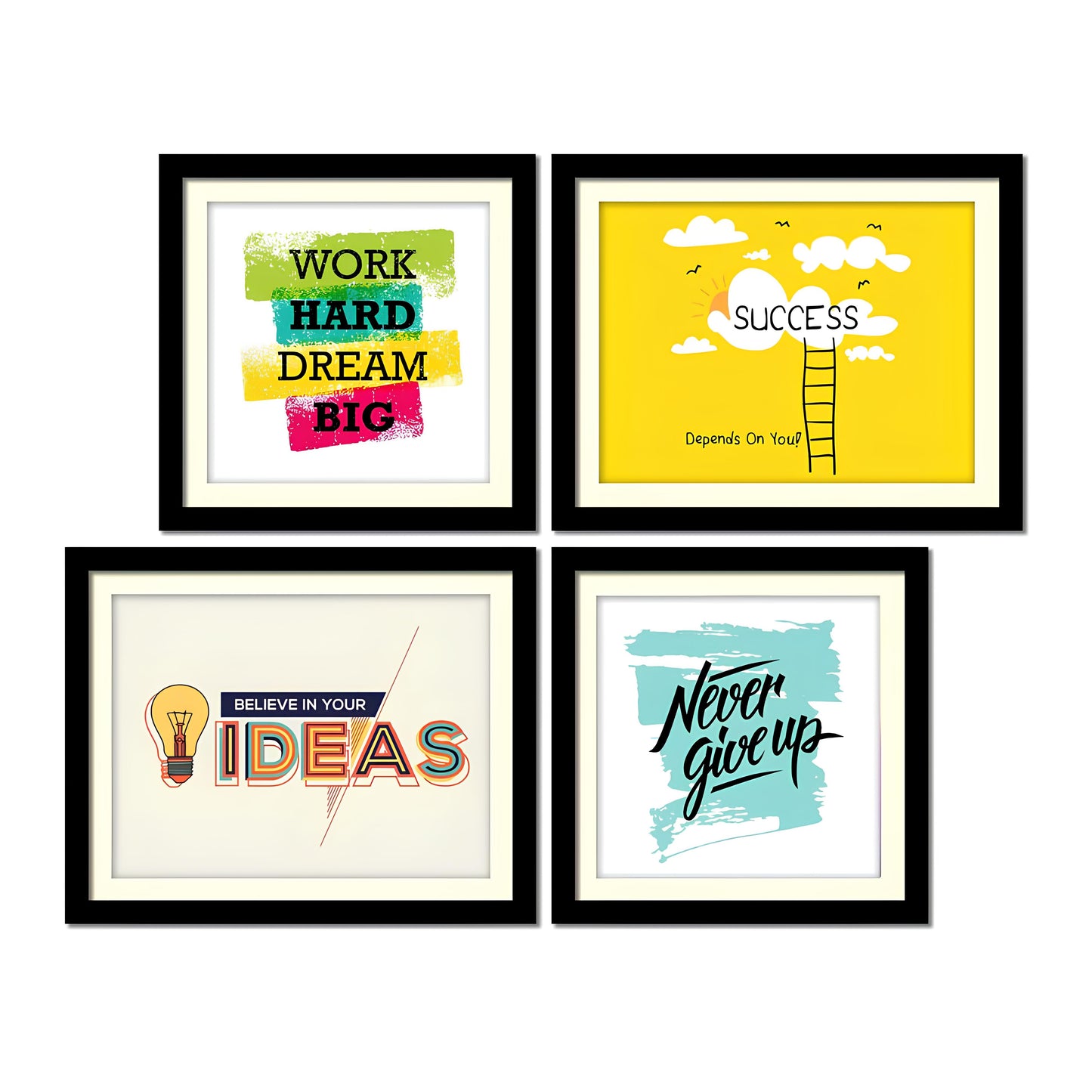 Work Hard Motivational Quotes Wall Hanging Frame Set of Four