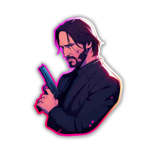 JOHN WICK WITH GUN COLORFUL STROKE STICKER