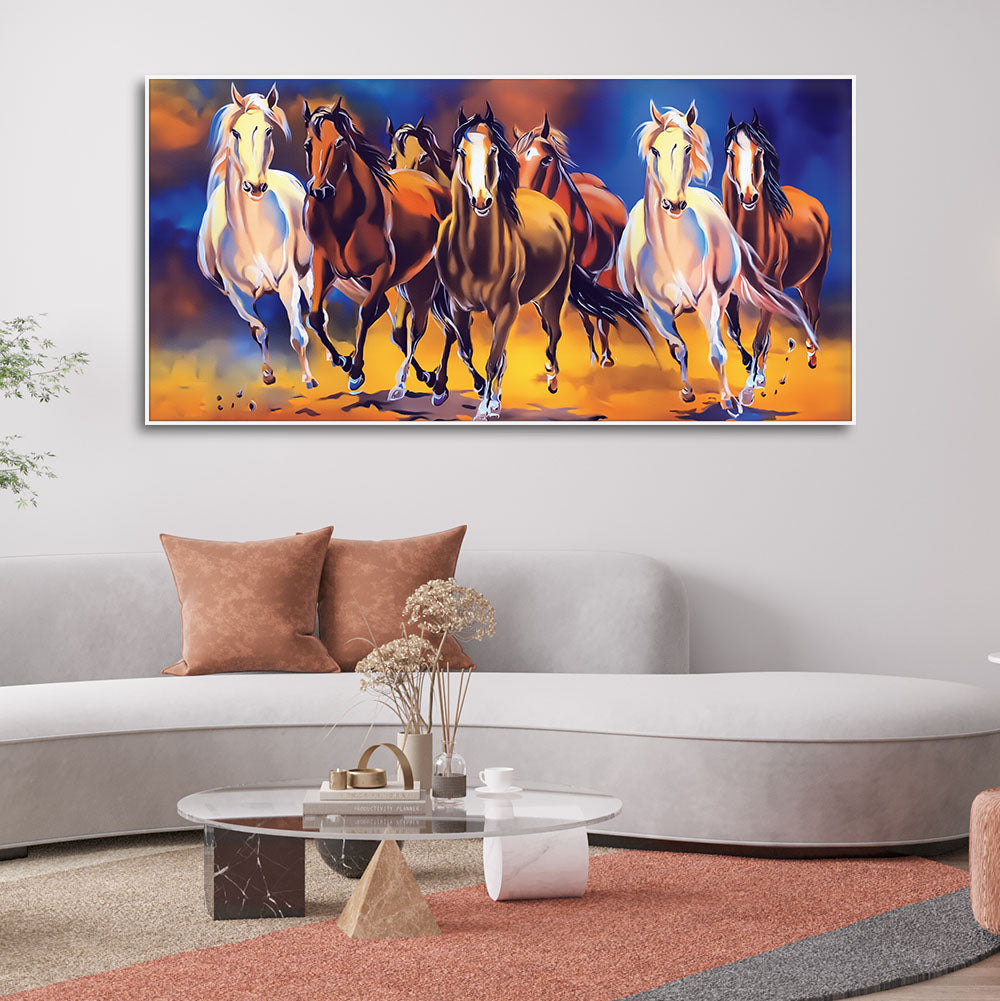 Seven Horses Running in Field Canvas Wall Painting